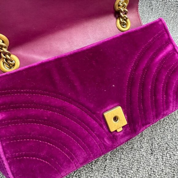 GUCCI GG Marmont Flap Purple Velvet Shoulder Bag 699-030625 - Picture 10 of 16